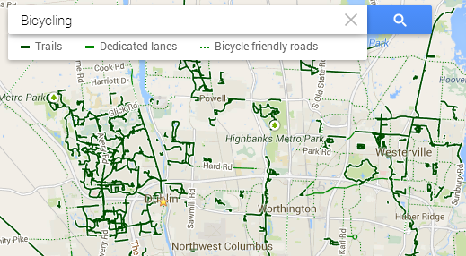 Dublin bike trails in Google Maps